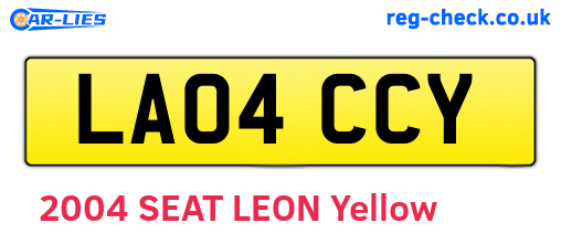 LA04CCY are the vehicle registration plates.