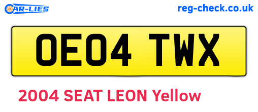 OE04TWX are the vehicle registration plates.