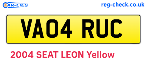 VA04RUC are the vehicle registration plates.
