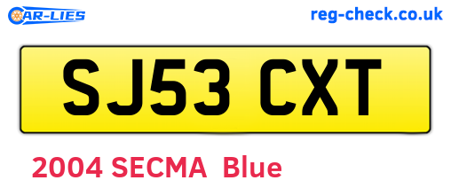 SJ53CXT are the vehicle registration plates.
