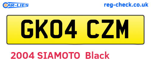 GK04CZM are the vehicle registration plates.