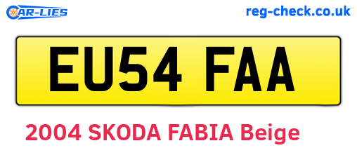 EU54FAA are the vehicle registration plates.