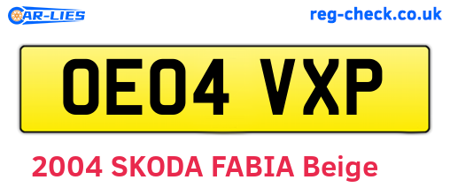 OE04VXP are the vehicle registration plates.