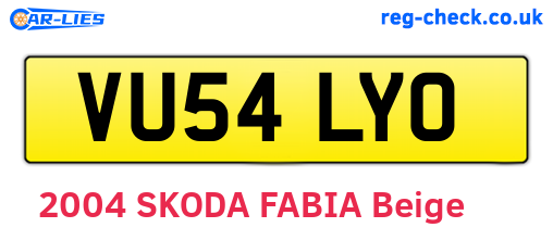 VU54LYO are the vehicle registration plates.
