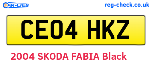 CE04HKZ are the vehicle registration plates.