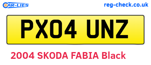 PX04UNZ are the vehicle registration plates.