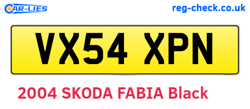 VX54XPN are the vehicle registration plates.