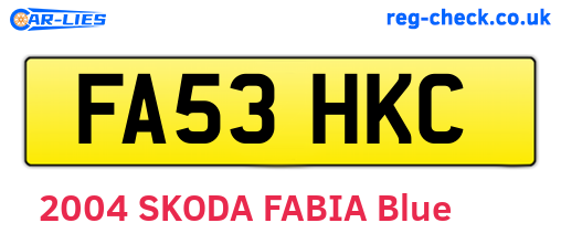 FA53HKC are the vehicle registration plates.