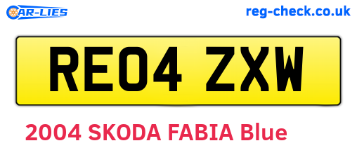 RE04ZXW are the vehicle registration plates.
