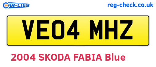 VE04MHZ are the vehicle registration plates.