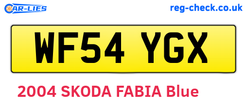 WF54YGX are the vehicle registration plates.