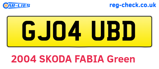 GJ04UBD are the vehicle registration plates.