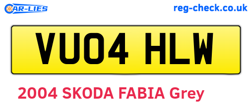VU04HLW are the vehicle registration plates.
