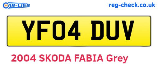 YF04DUV are the vehicle registration plates.