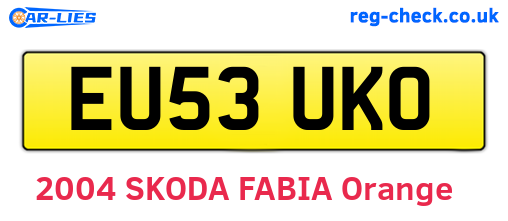 EU53UKO are the vehicle registration plates.