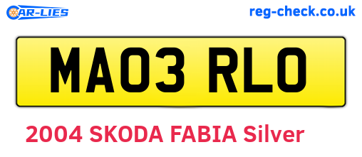 MA03RLO are the vehicle registration plates.