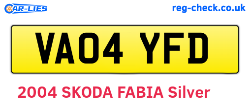 VA04YFD are the vehicle registration plates.