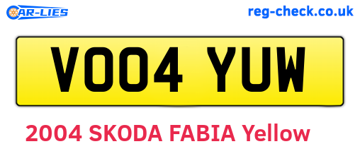 VO04YUW are the vehicle registration plates.