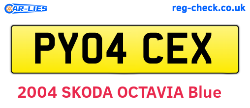 PY04CEX are the vehicle registration plates.