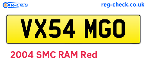 VX54MGO are the vehicle registration plates.