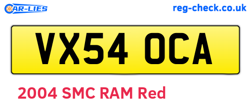 VX54OCA are the vehicle registration plates.