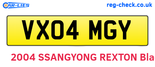 VX04MGY are the vehicle registration plates.