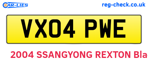 VX04PWE are the vehicle registration plates.