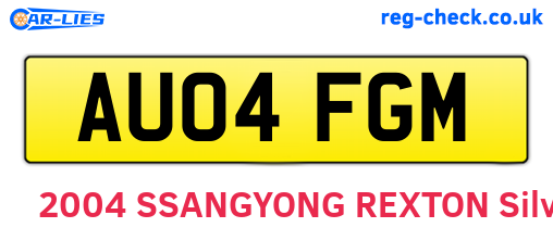 AU04FGM are the vehicle registration plates.