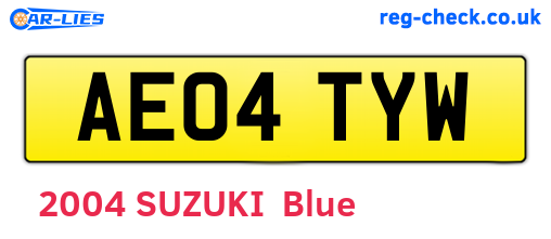 AE04TYW are the vehicle registration plates.