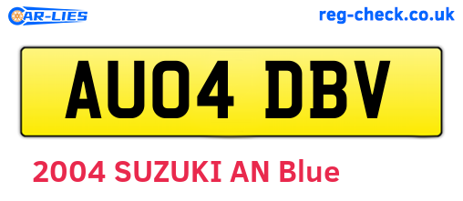 AU04DBV are the vehicle registration plates.