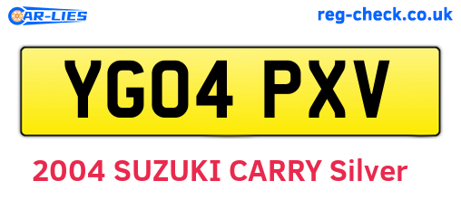 YG04PXV are the vehicle registration plates.