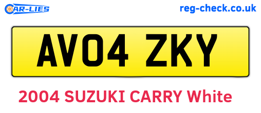 AV04ZKY are the vehicle registration plates.