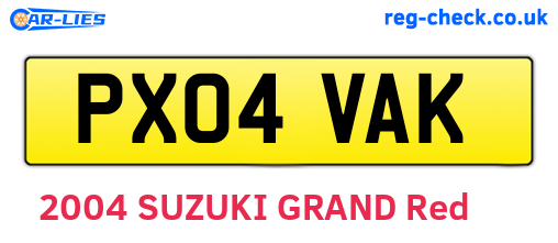 PX04VAK are the vehicle registration plates.
