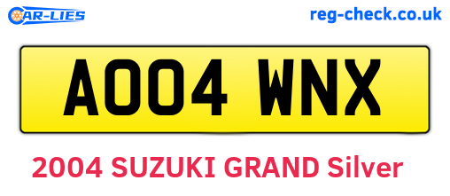 AO04WNX are the vehicle registration plates.