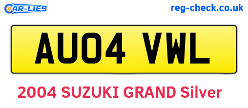 AU04VWL are the vehicle registration plates.