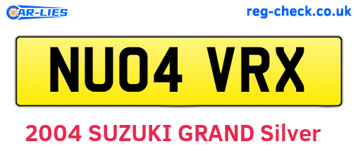 NU04VRX are the vehicle registration plates.