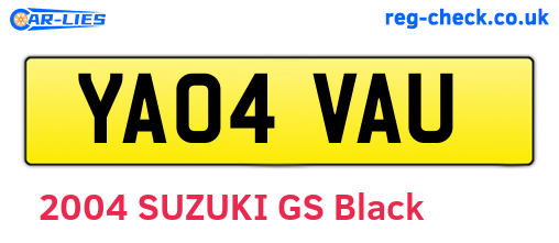YA04VAU are the vehicle registration plates.