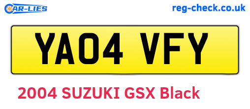 YA04VFY are the vehicle registration plates.
