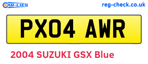 PX04AWR are the vehicle registration plates.