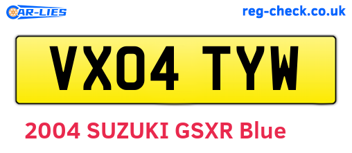 VX04TYW are the vehicle registration plates.