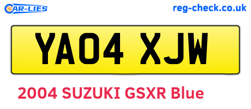 YA04XJW are the vehicle registration plates.