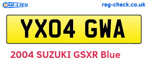 YX04GWA are the vehicle registration plates.