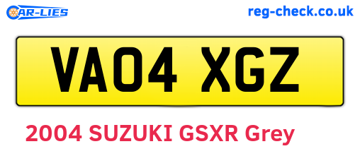 VA04XGZ are the vehicle registration plates.