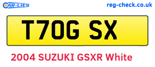 T70GSX are the vehicle registration plates.
