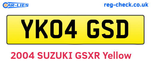 YK04GSD are the vehicle registration plates.