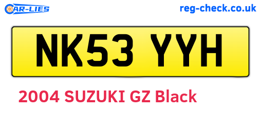 NK53YYH are the vehicle registration plates.