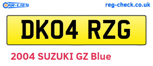 DK04RZG are the vehicle registration plates.