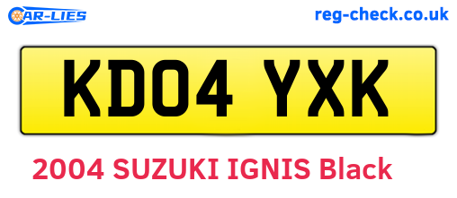 KD04YXK are the vehicle registration plates.