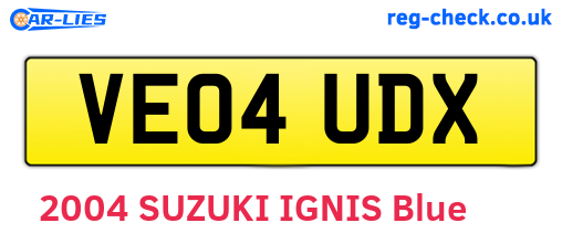 VE04UDX are the vehicle registration plates.