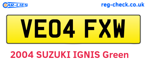 VE04FXW are the vehicle registration plates.